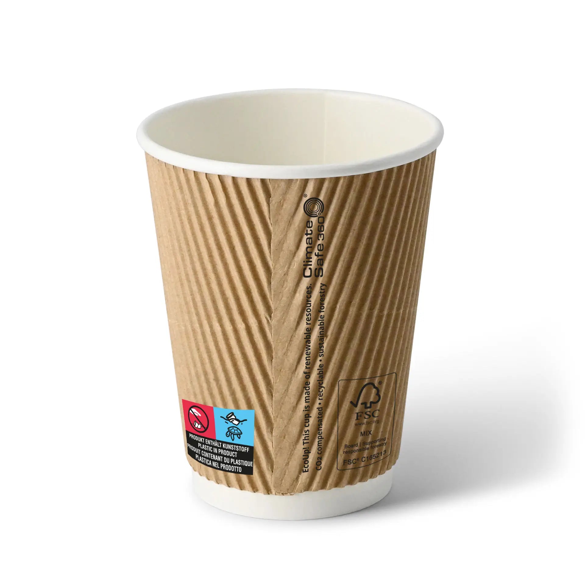 12 oz Take away coffee cups (coated) / Ripple cups, Ø 80 mm, brown, inner white