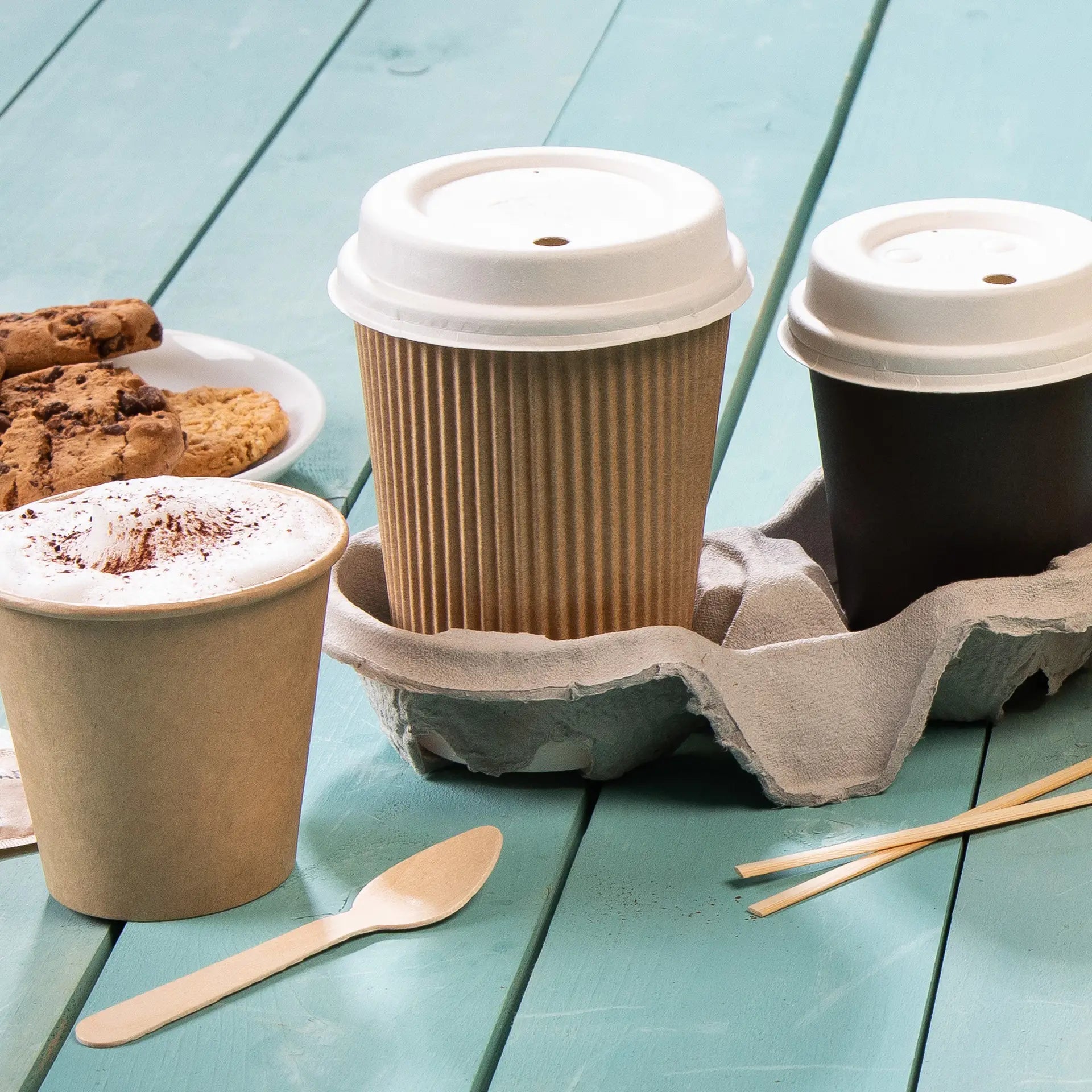 12 oz Take away coffee cups (coated) / Ripple cups, Ø 80 mm, brown, inner white