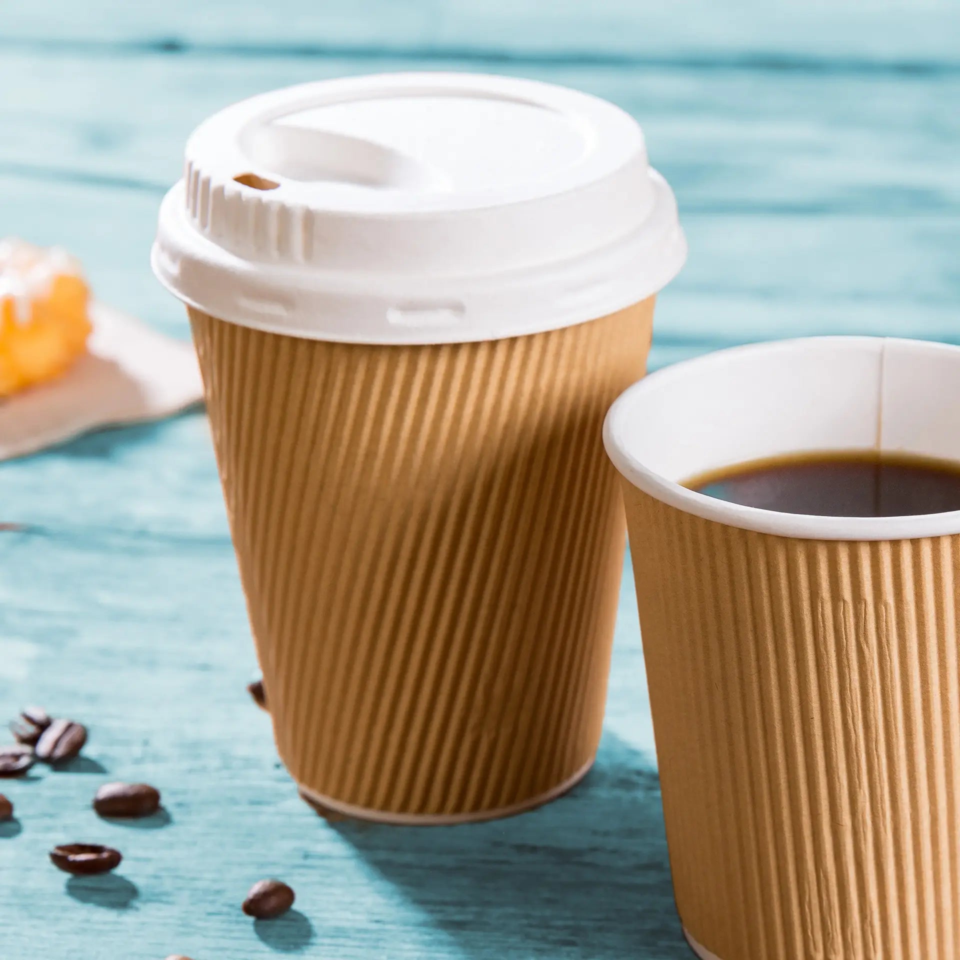 12 oz Take away coffee cups (coated) / Ripple cups, Ø 80 mm, brown, inner white