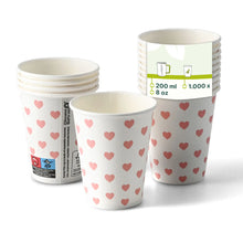8 oz Paper cup printed with "Hearts" (coated), Ø 80 mm, white