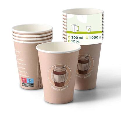 12 oz Paper cup printed with "Coffeebreak" (coated), Ø 80 mm, white