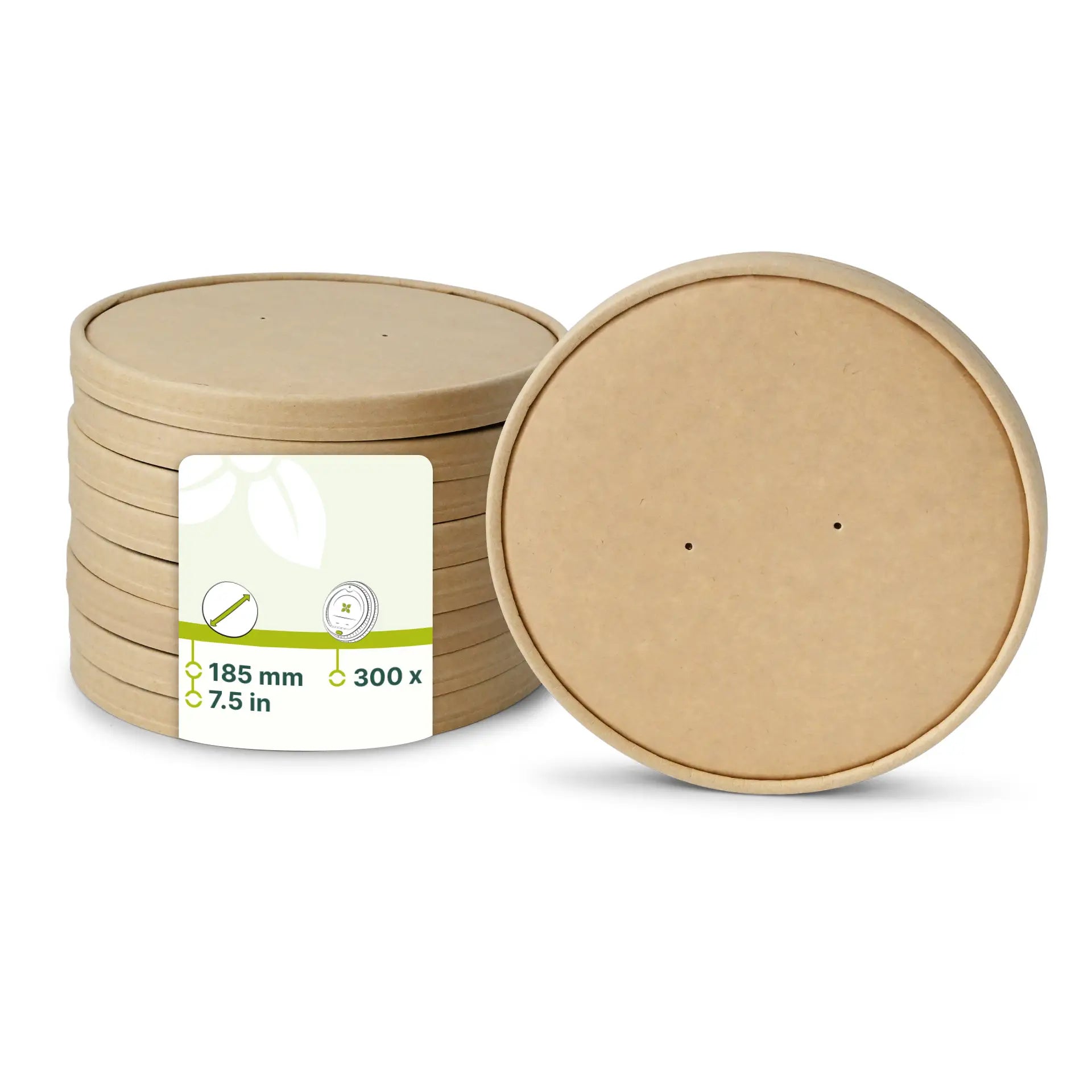 Cardboard lid with membrane (coated) Ø 185 mm, brown, round (for paper bowls)