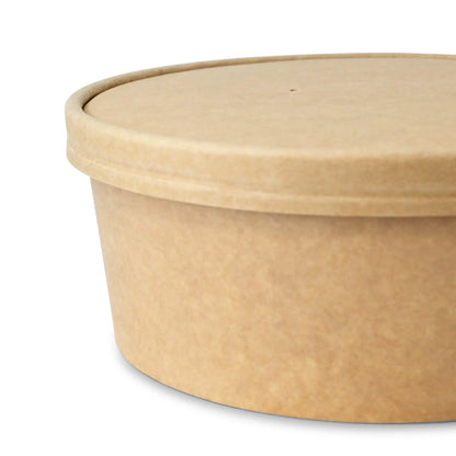 Cardboard lid with membrane (coated) Ø 185 mm, brown, round (for paper bowls)