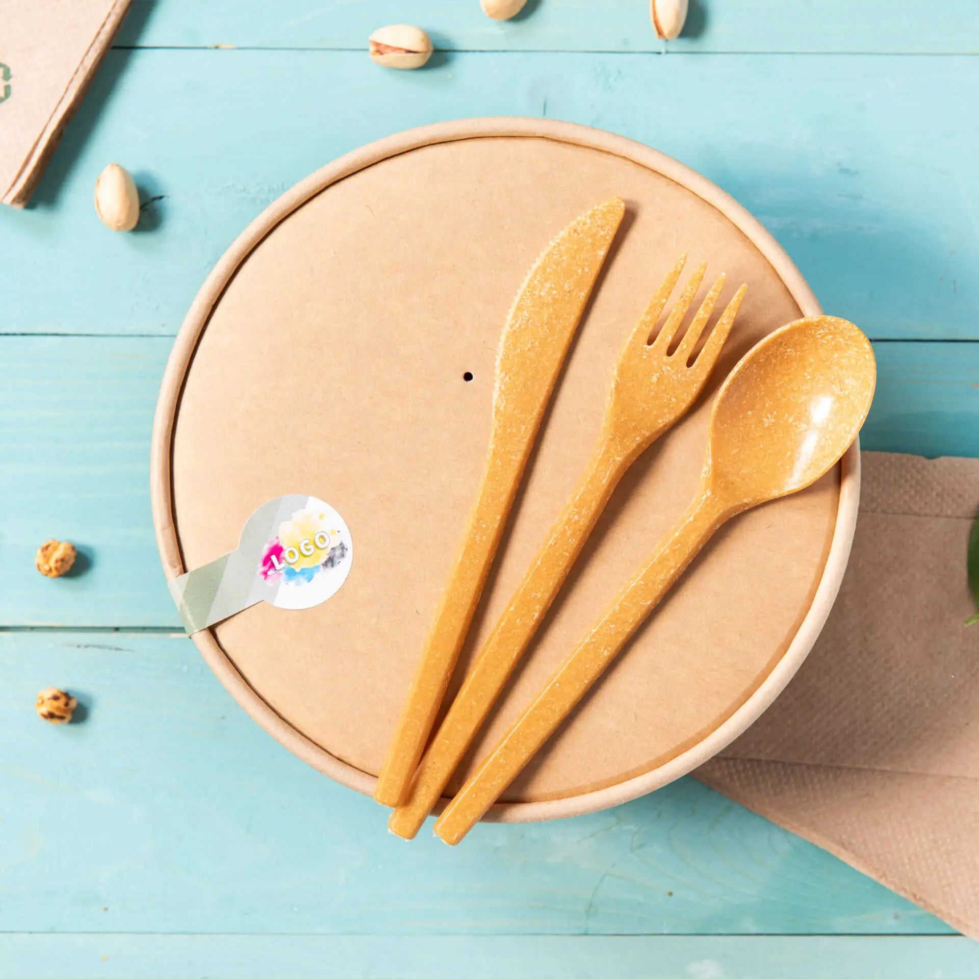 Cardboard lid with membrane (coated) Ø 185 mm, brown, round (for paper bowls)