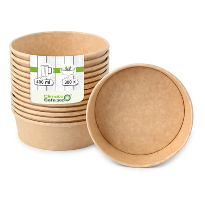 Paper bowls (coated) / Salad bowls 400 ml, Ø 150 mm, brown, round (650 ml max. volume)