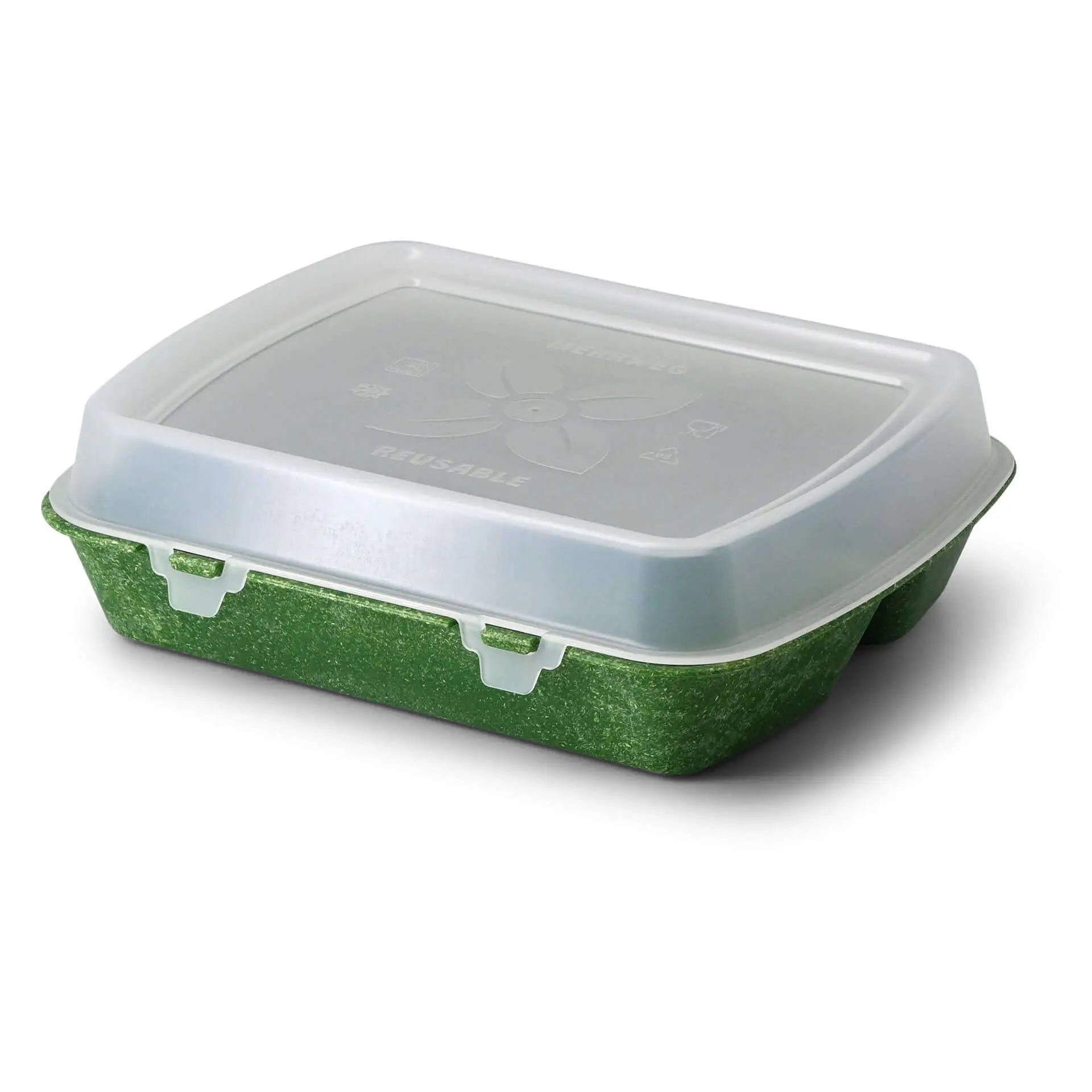 | 2 FOR 1 | Reusable meal container "merways Box" 24.5 x 20 x 4.5 cm, 3 compartments, HP4/3, spinach green / dark green