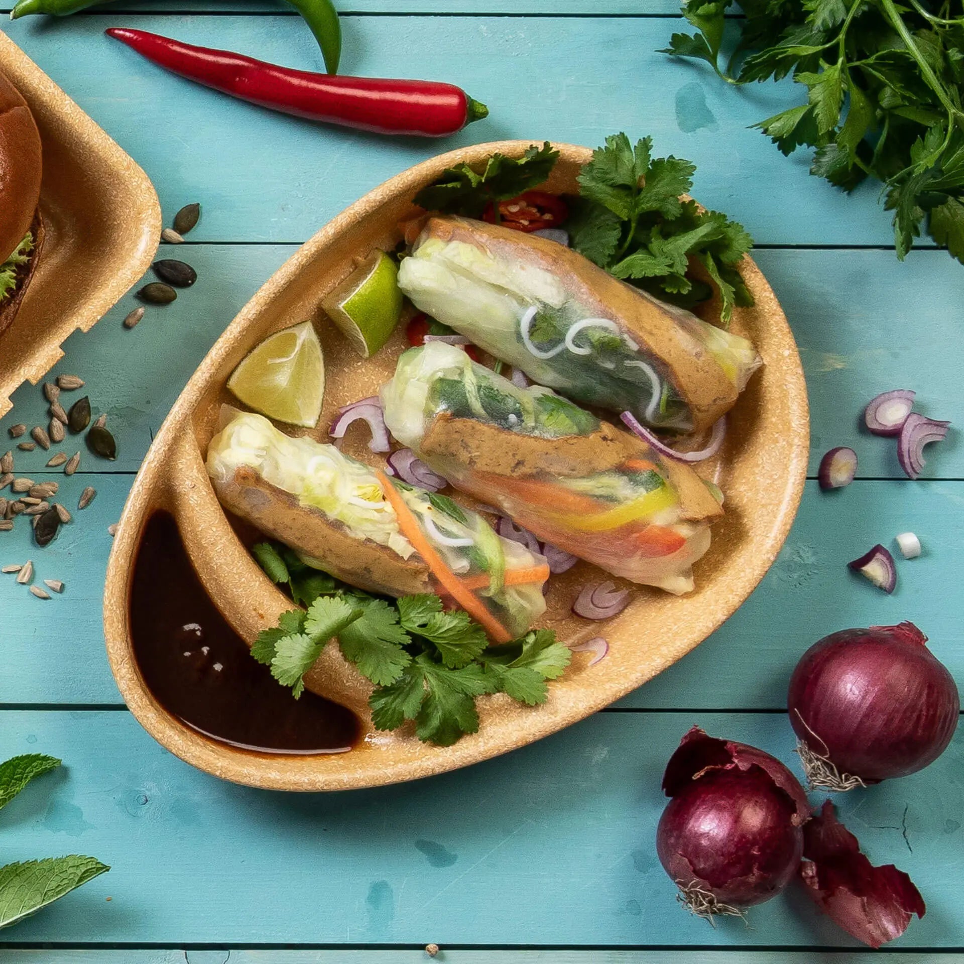 | 2 FOR 1 | Reusable divided plates "merways Plate" 27.5 × 20 × 3.5 cm, 2 compartments, teardrop, caramel / brown