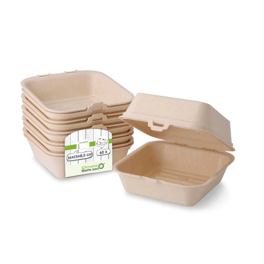 Reusable burger boxes "merways Box" 16 x 15 x 8.5 cm, cashew / creamy white