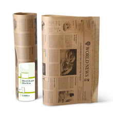Greaseproof paper 50 x 37.5 cm, newspaper look, kraft
