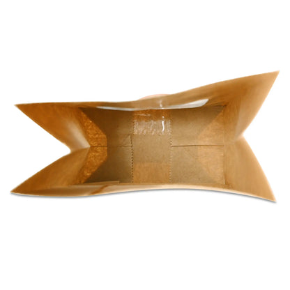 Block bottom-bags with PLA-window M, 11 x 6 x 23,5 cm, brown, kraft paper