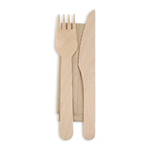 Wooden cutlery sets knife, fork & serviette, 16 cm bio-based coating